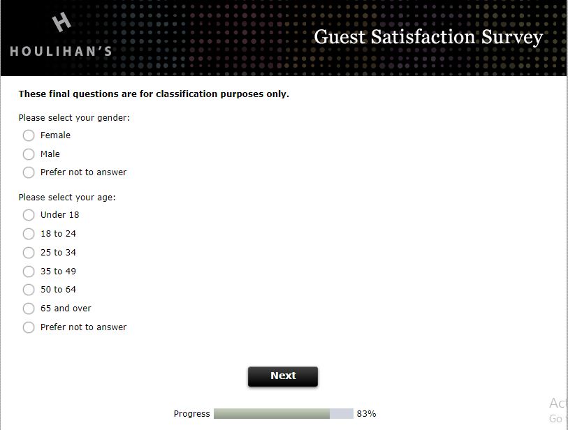 Houlihan's Guest Satisfaction Survey