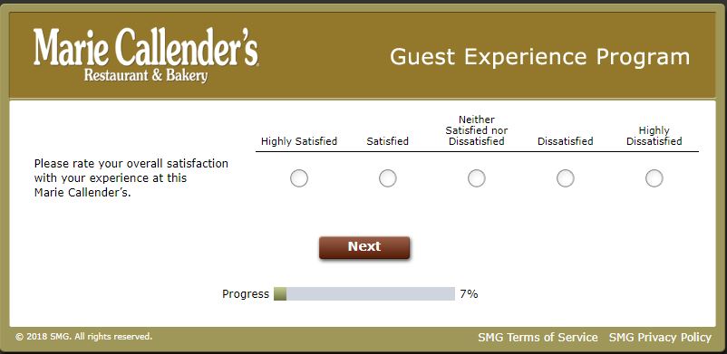 Marie Callender's Guest Experience Survey 