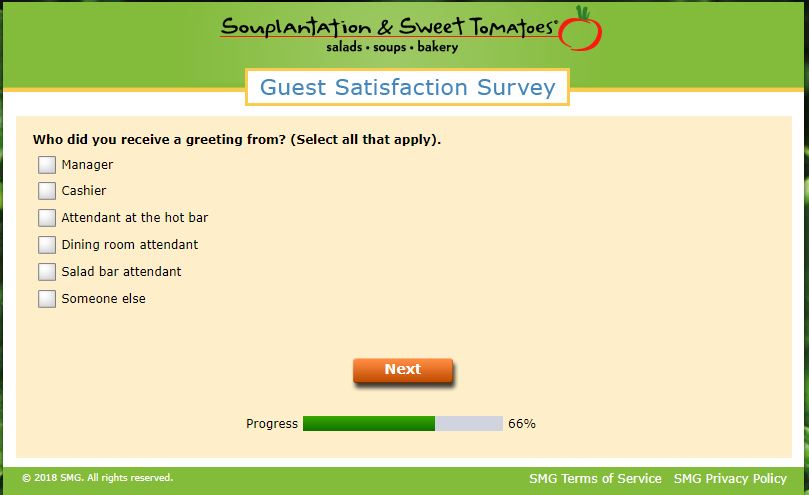 Souplantation & Sweet Tomatoes survey