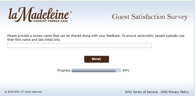 La Madeleine Café Guest Satisfaction Survey