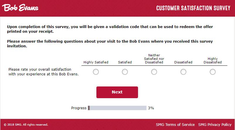 bob evans guest satisfaction survey page
