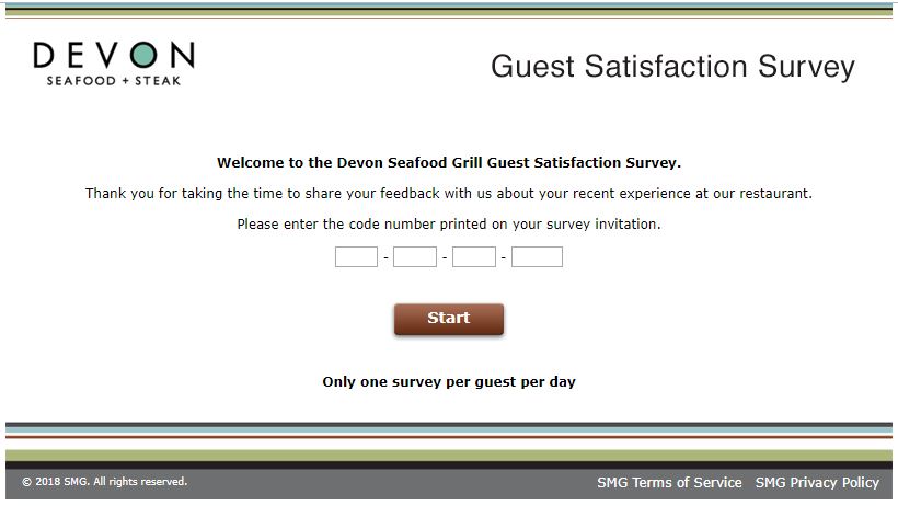 Devon Seafood Grill Guest Satisfaction Survey