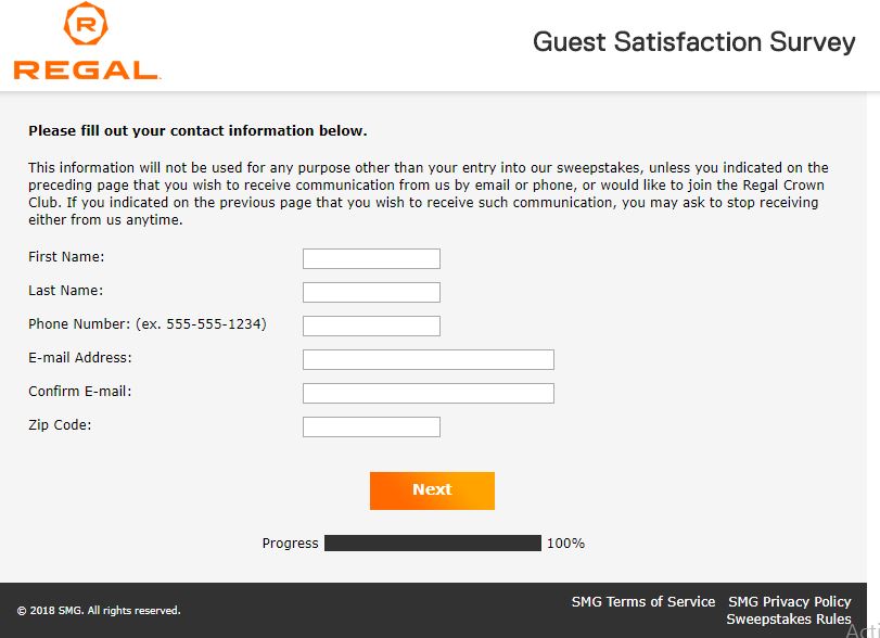 Regal Entertainment Group Guest Satisfaction Survey