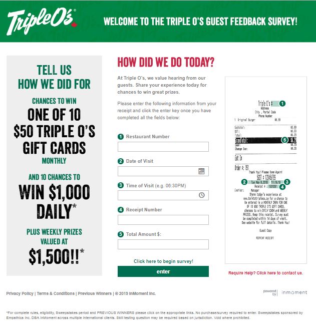Triple O's Guest Feedback Survey, www.talktotripleos.ca | Customer ...