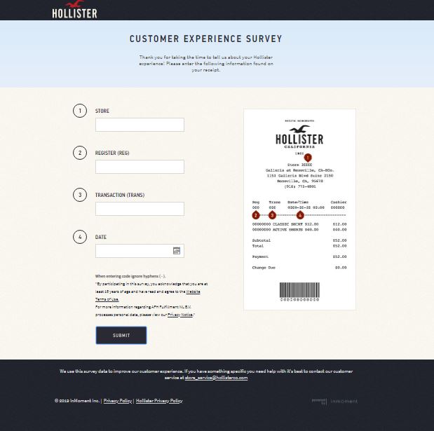 TellHCO.com Hollister Survey – Use Hollister Coupons Receipt to win ...